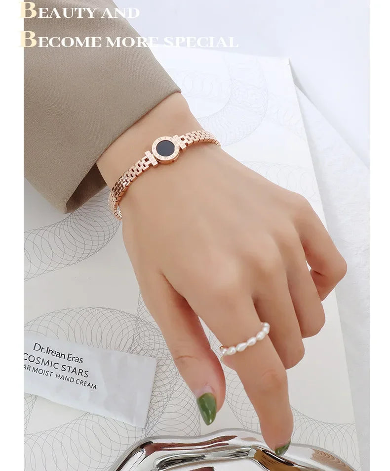 Woman Bijoux Gold Plated Surgical Steel Back To Rome Love Letter Bracelet Roman Numeral Bangle bangles  쥬얼리 팔찌