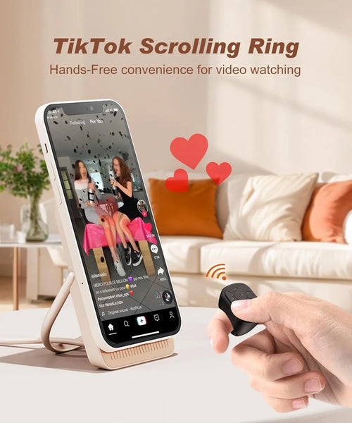 Bague Télécommande TikTok Bluetooth – Contrôle Défilement, Obturateur Photo et Vidéo, Compatible iPhone iPad Android