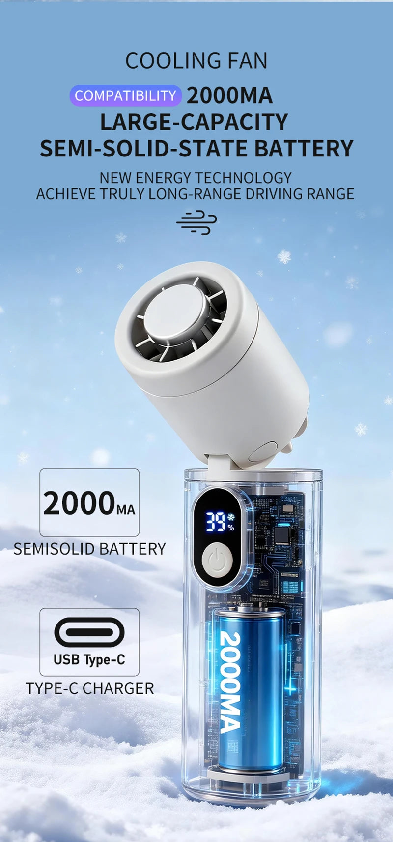 Lenovo 100 Gears Portable Handheld Fan Ventilador USB Rechargeable Foldable Fan High Speed Turbine Ice Cooling Digital Display