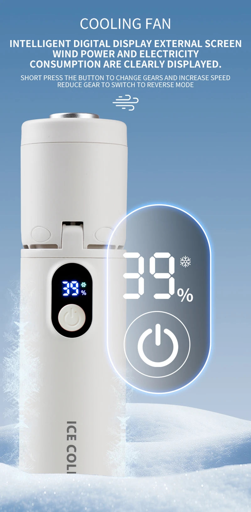 Lenovo 100 Gears Portable Handheld Fan Ventilador USB Rechargeable Foldable Fan High Speed Turbine Ice Cooling Digital Display
