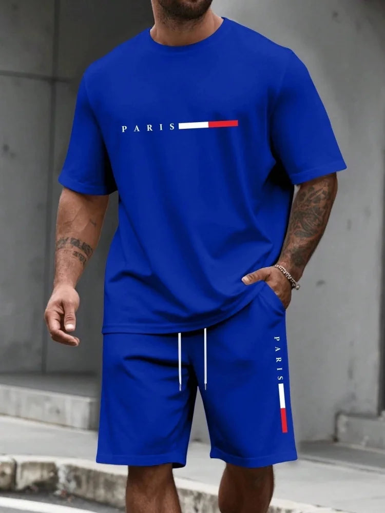 Ensemble de survêtement homme 2 pièces : t-shirt à manches courtes et col rond, short, tenue de running, t-shirts grandes tailles, vêtements homme, t-shirt d'été