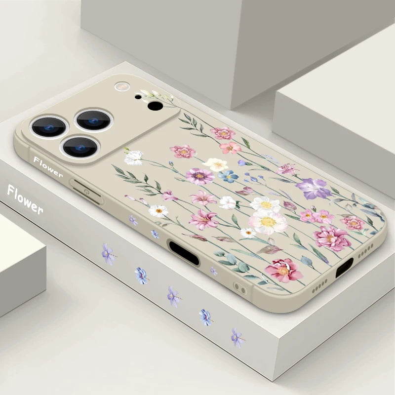 Beautiful Flowers Silicone Phone Case For iPhone 17e 16e 17 16 15 Pro Max 14 13 12 Pro Max 11 Shockproof Soft TPU Painted Cover