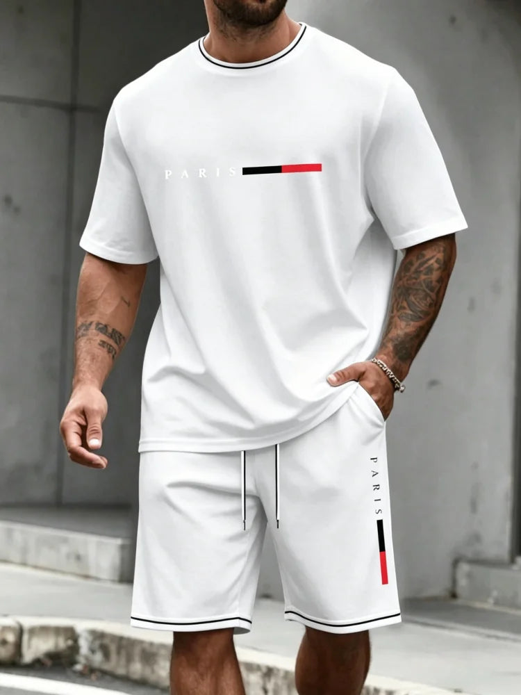 Ensemble de survêtement homme 2 pièces : t-shirt à manches courtes et col rond, short, tenue de running, t-shirts grandes tailles, vêtements homme, t-shirt d'été