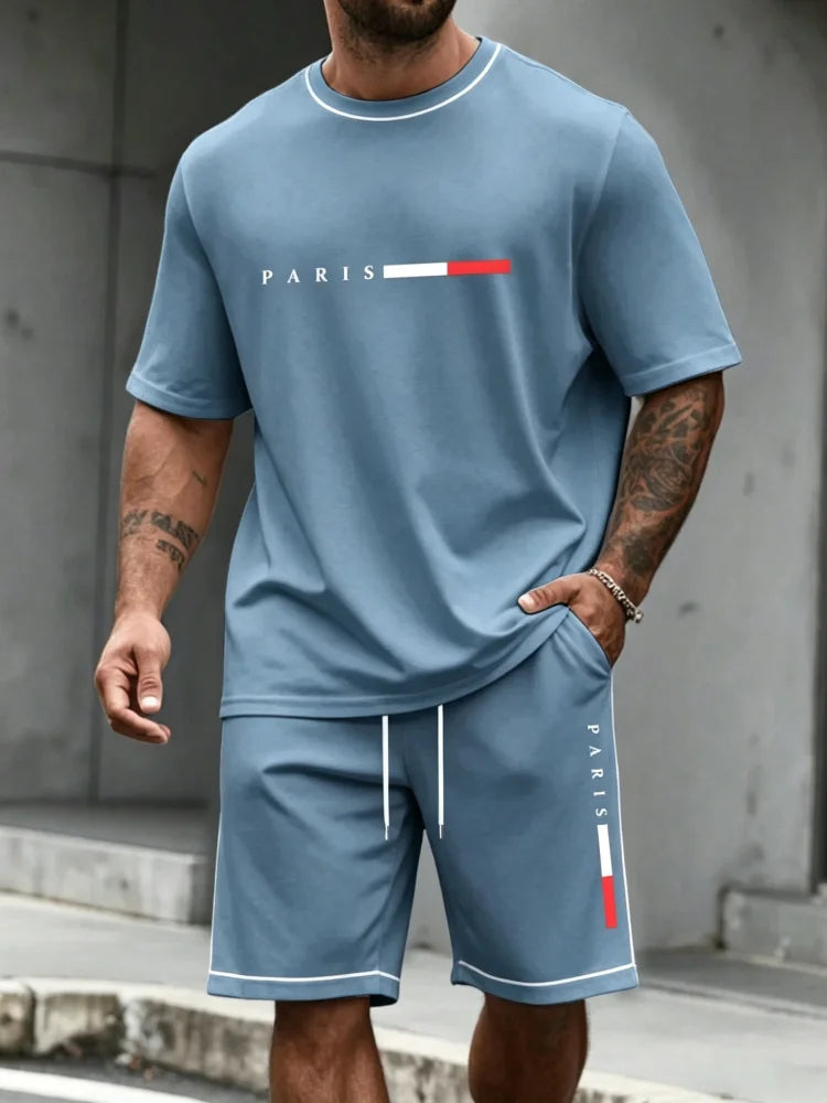 Ensemble de survêtement homme 2 pièces : t-shirt à manches courtes et col rond, short, tenue de running, t-shirts grandes tailles, vêtements homme, t-shirt d'été