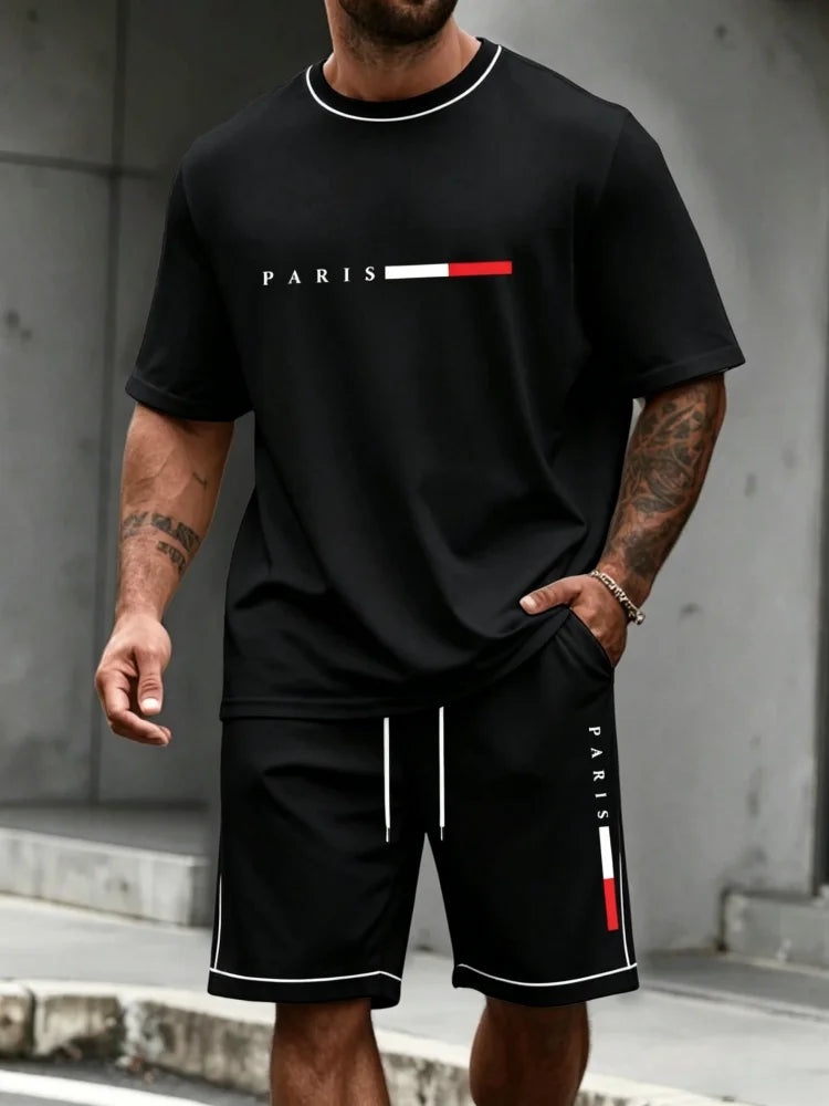 Ensemble de survêtement homme 2 pièces : t-shirt à manches courtes et col rond, short, tenue de running, t-shirts grandes tailles, vêtements homme, t-shirt d'été