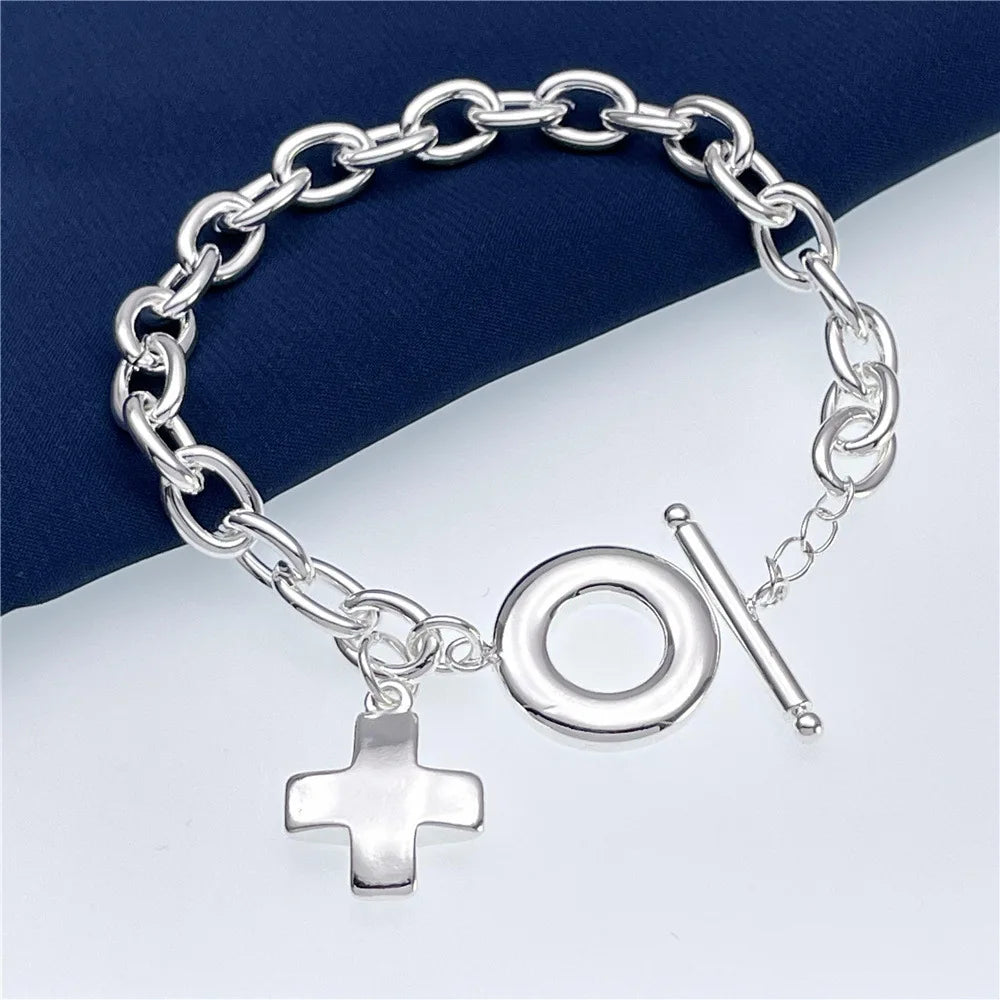 New arrive 925 sterling Silver Beautiful Cross Bracelets for Women men fashion Jewelry Wedding Engagement party Birthday gifts