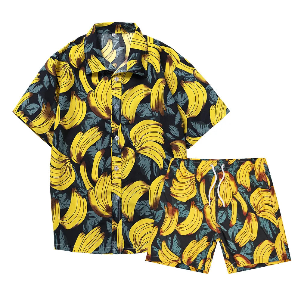 Ensembles homme chemise imprimée 3D cocotier hawaïen, chemise à manches courtes tendance, short de plage oversize, vêtements streetwear