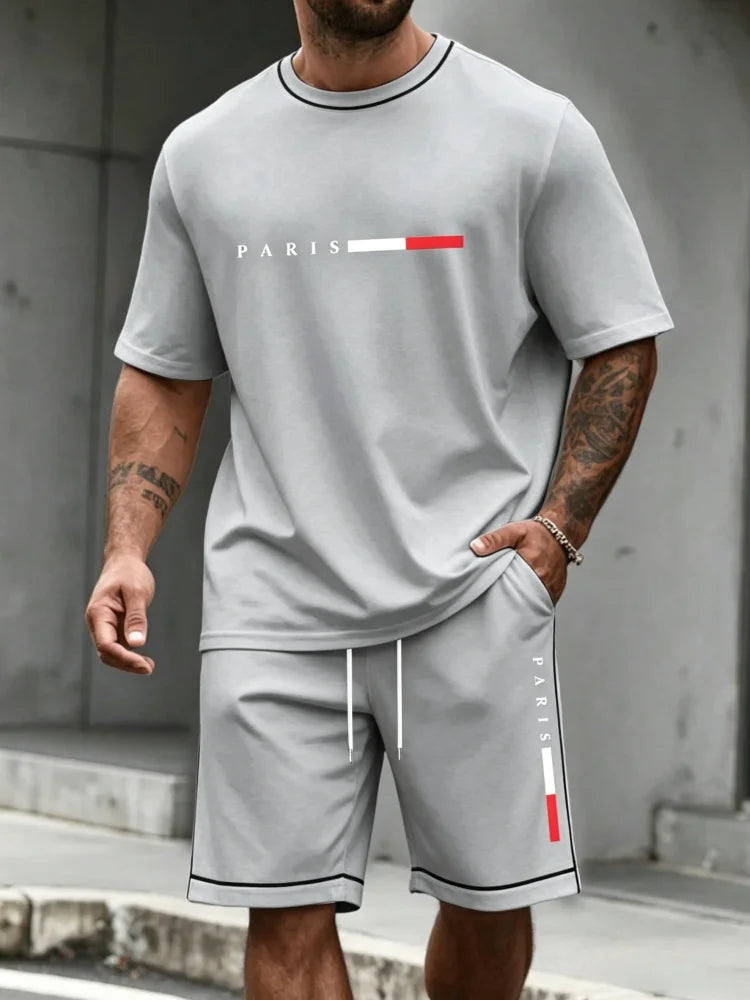 Ensemble de survêtement homme 2 pièces : t-shirt à manches courtes et col rond, short, tenue de running, t-shirts grandes tailles, vêtements homme, t-shirt d'été