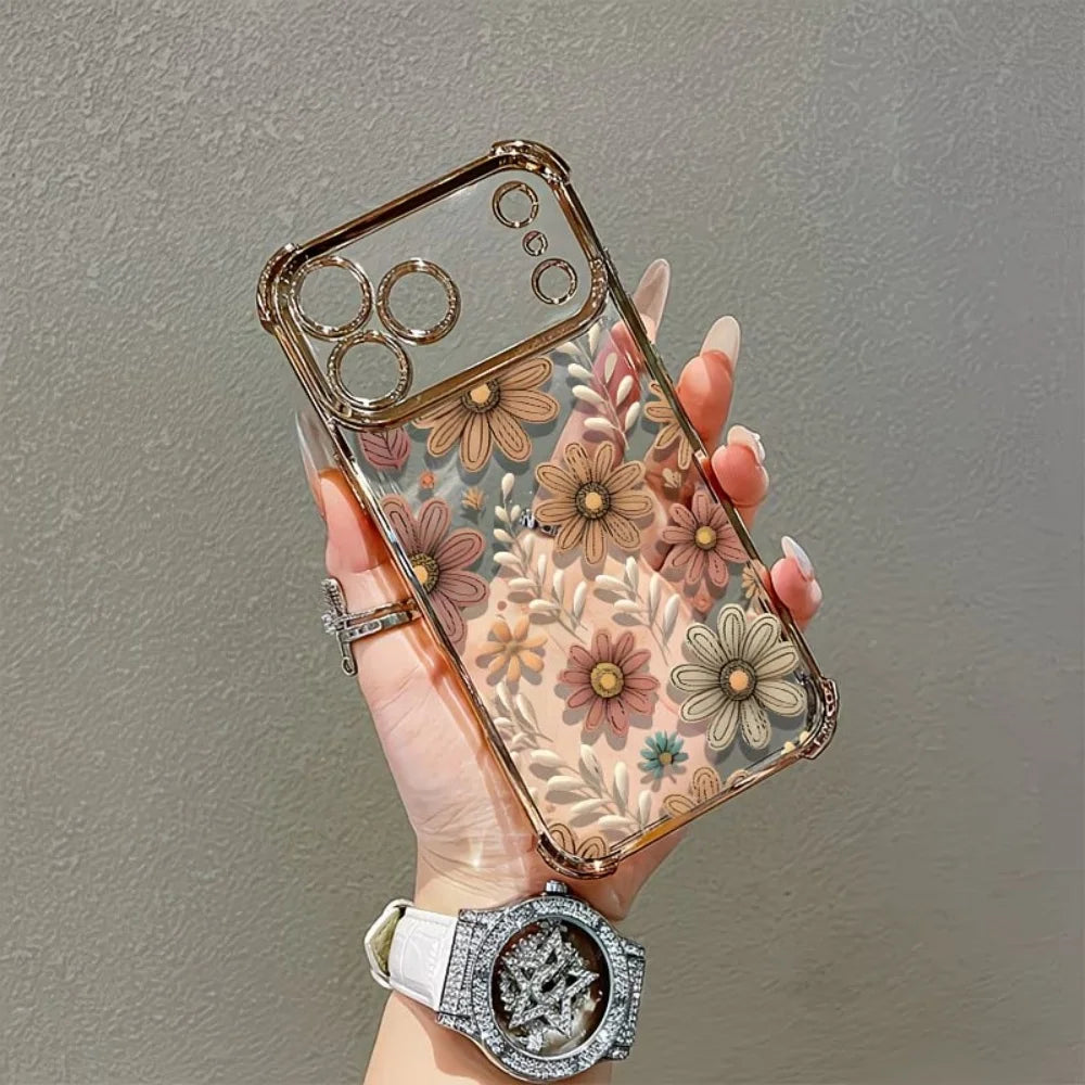 Coque Florale Antidérapante pour iPhone 17 16 15 14 13 12 11 Pro Max Plus Air 17e 16e – Coins Renforcés