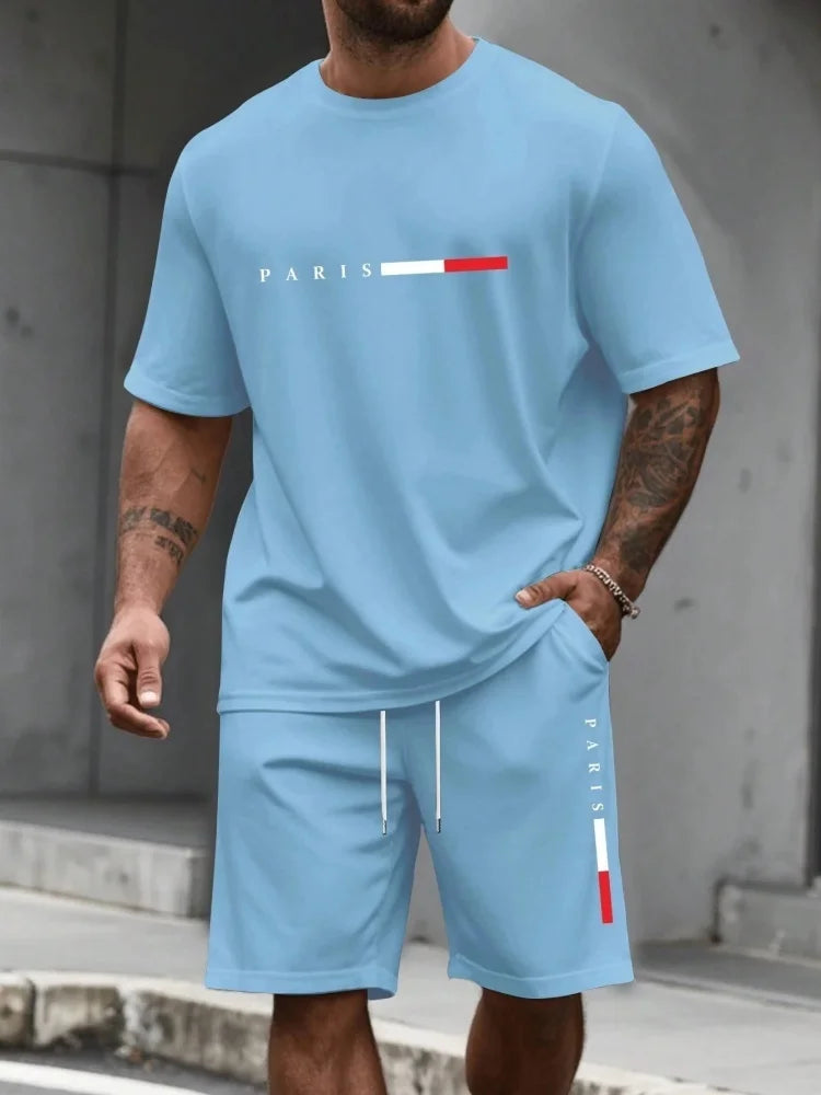 Ensemble de survêtement homme 2 pièces : t-shirt à manches courtes et col rond, short, tenue de running, t-shirts grandes tailles, vêtements homme, t-shirt d'été