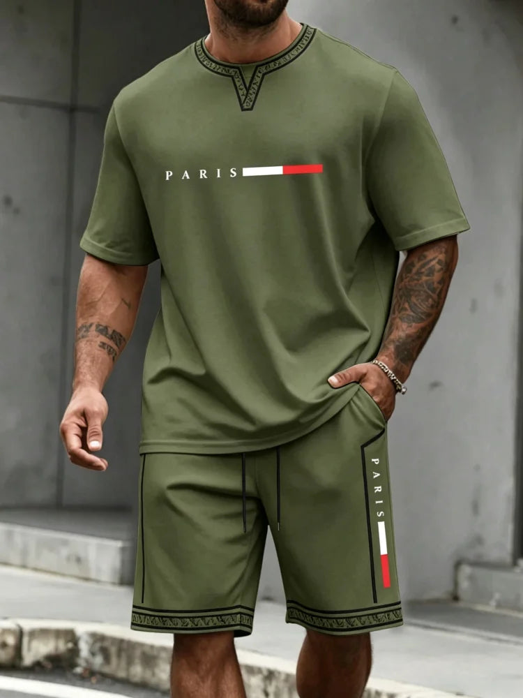 Ensemble de survêtement homme 2 pièces : t-shirt à manches courtes et col rond, short, tenue de running, t-shirts grandes tailles, vêtements homme, t-shirt d'été