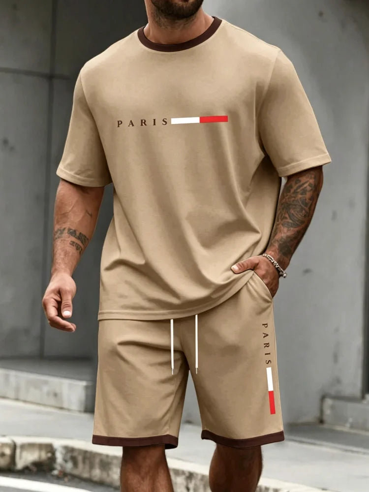 Ensemble de survêtement homme 2 pièces : t-shirt à manches courtes et col rond, short, tenue de running, t-shirts grandes tailles, vêtements homme, t-shirt d'été