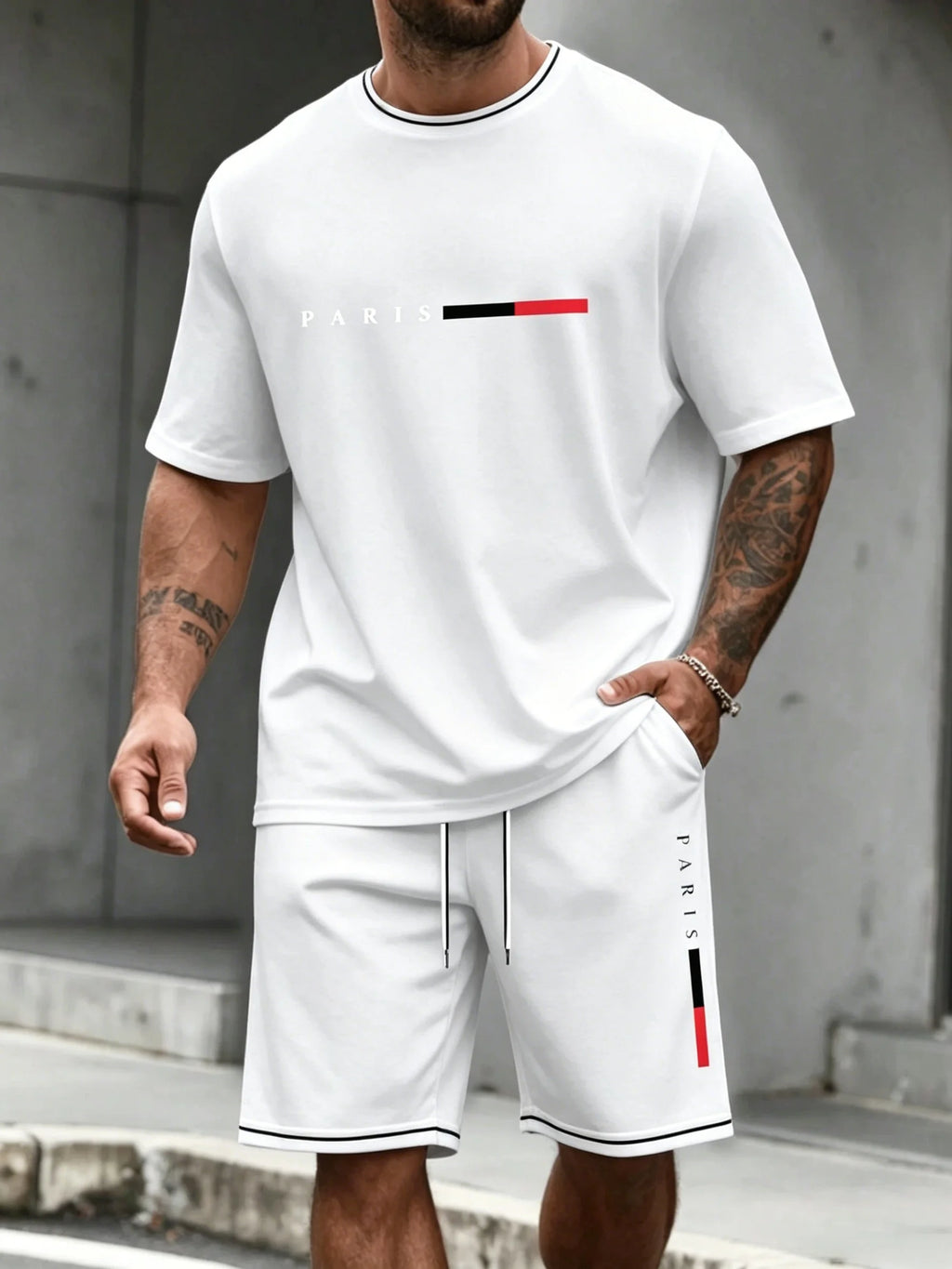 Ensemble de survêtement homme 2 pièces : t-shirt à manches courtes et col rond, short, tenue de running, t-shirts grandes tailles, vêtements homme, t-shirt d'été