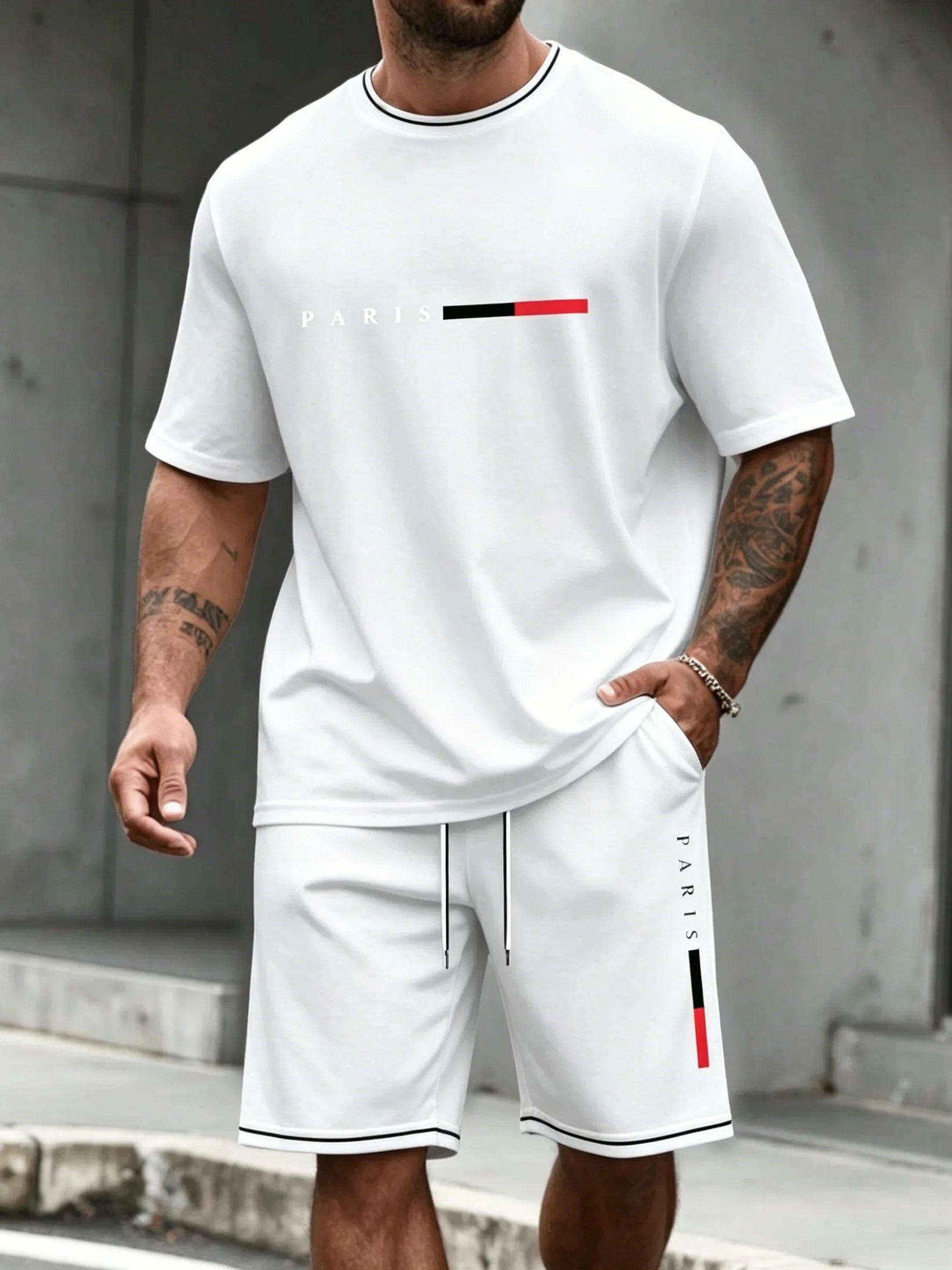 Ensemble de survêtement homme 2 pièces : t-shirt à manches courtes et col rond, short, tenue de running, t-shirts grandes tailles, vêtements homme, t-shirt d'été