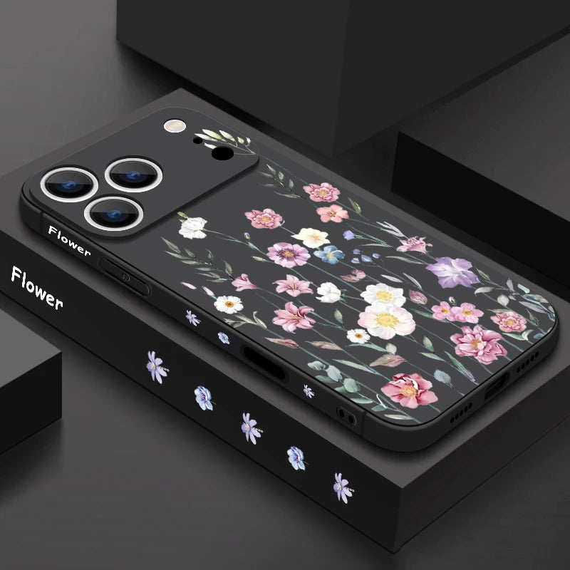 Beautiful Flowers Silicone Phone Case For iPhone 17e 16e 17 16 15 Pro Max 14 13 12 Pro Max 11 Shockproof Soft TPU Painted Cover