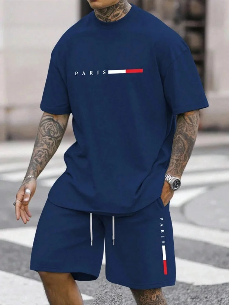 Ensemble de survêtement homme 2 pièces : t-shirt à manches courtes et col rond, short, tenue de running, t-shirts grandes tailles, vêtements homme, t-shirt d'été