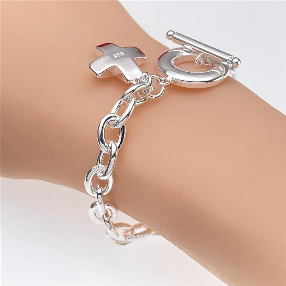 New arrive 925 sterling Silver Beautiful Cross Bracelets for Women men fashion Jewelry Wedding Engagement party Birthday gifts