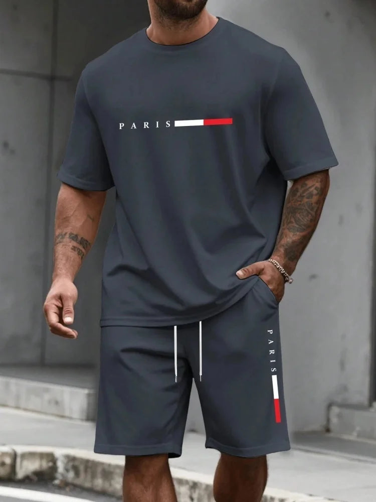 Ensemble de survêtement homme 2 pièces : t-shirt à manches courtes et col rond, short, tenue de running, t-shirts grandes tailles, vêtements homme, t-shirt d'été