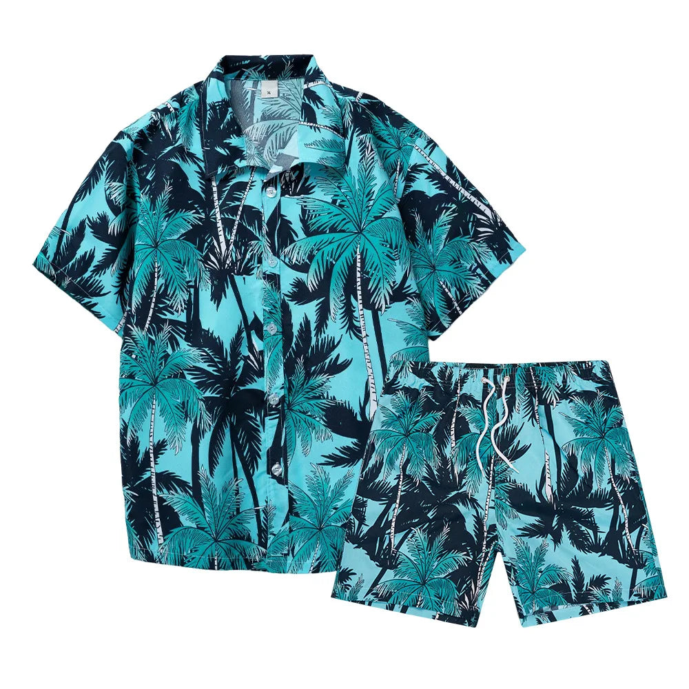 Ensembles homme chemise imprimée 3D cocotier hawaïen, chemise à manches courtes tendance, short de plage oversize, vêtements streetwear