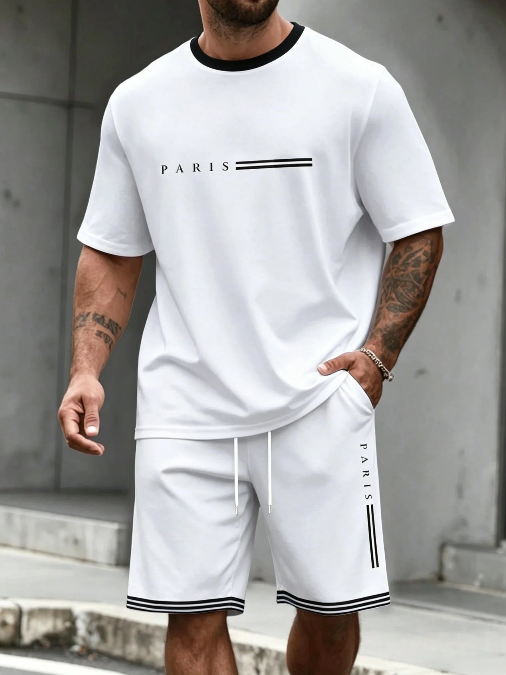 Ensemble de survêtement homme 2 pièces : t-shirt à manches courtes et col rond, short, tenue de running, t-shirts grandes tailles, vêtements homme, t-shirt d'été